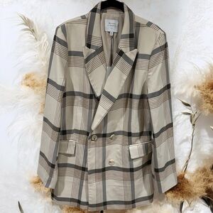 Anthropologie Plaid Blazer in Beige and Black